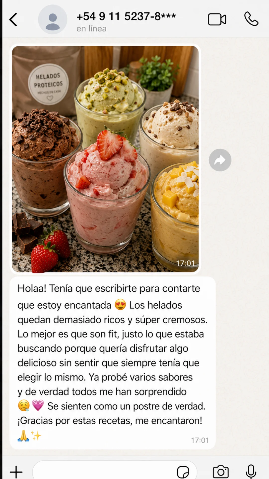 Mensaje de una clienta compartiendo su experiencia con el recetario (2 de 4)