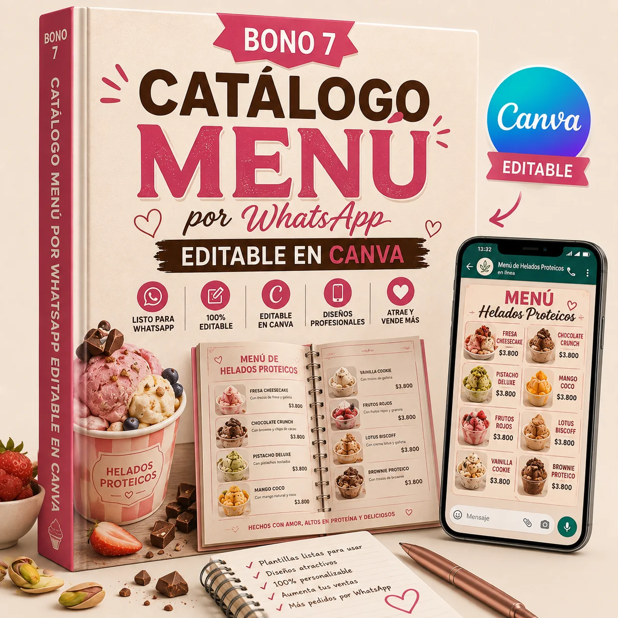 Catálogo Menú por WhatsApp Editable en Canva